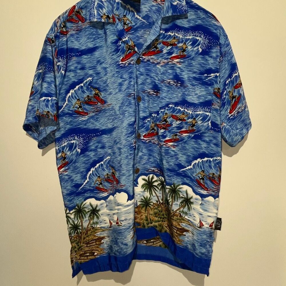 Uluwatu Men's‎ Blue Short Sleeve Button Up Surfboard Beach Hawaiian Shirt Medium